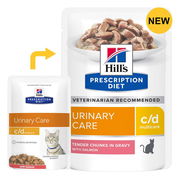 Hill's Prescription Diet C/D Multicare Urinary Care Tender Chunks In Gravy With Salmon Wet Cat Food 85gm 12 Pouches
