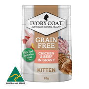 Ivory Coat Grain Free Kitten Chicken & Beef In Gravy Wet Cat Food 85gm 12 Pouches