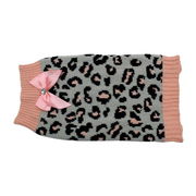 Zeez Knitted Leopard Print Dog Sweater With Bow Grey/Pink 1 X Xsmall