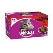 Whiskas Adult 1+ Years With Beef Favourites In Gravy Wet Cat Food 85gm 12 Pack